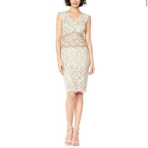 TADASHI Shoji Scalloped V Neck Ivory Lace Knee Length Cocktail Dress Size 10